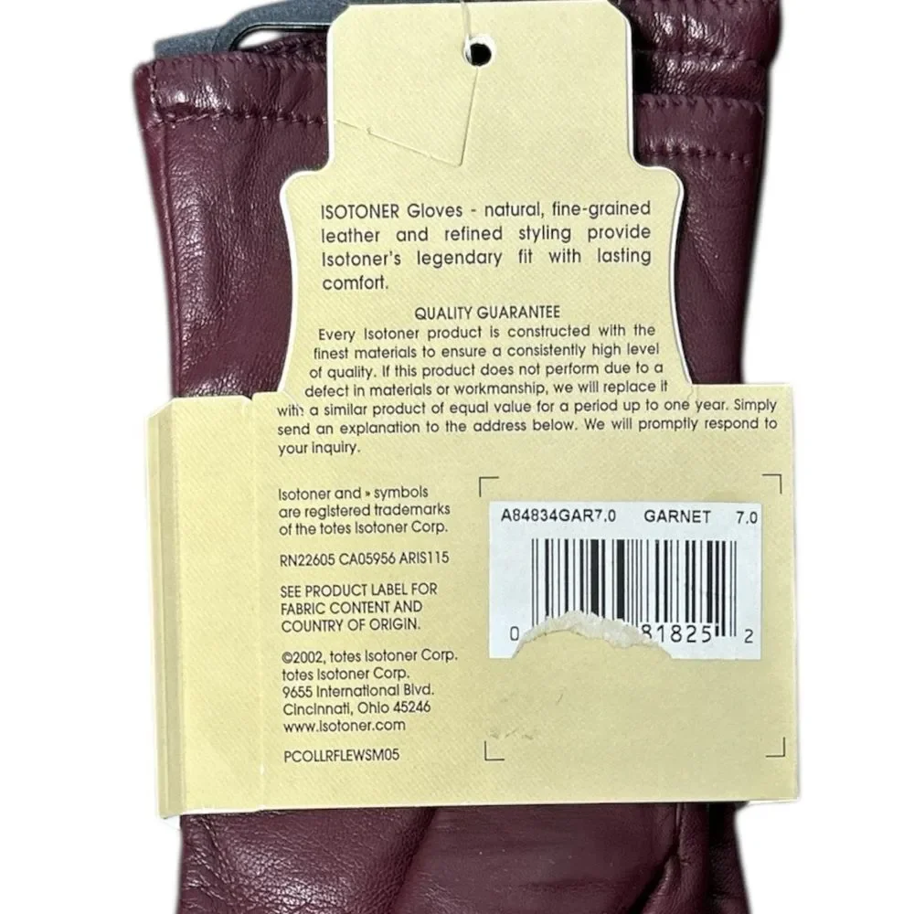 Vintage Isotoner Garnet Burgundy Maroon Leather Gloves Size 7 Medium NEW